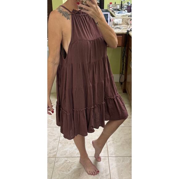 Free people brown Lera Ruffle Dress in Henna 100% oversized Med fits to a large - Picture 6 of 8